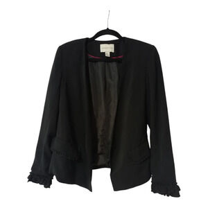 Adrienne Vittadini Small Black Blazer Jacket with Ruffles and Pockets Collarless